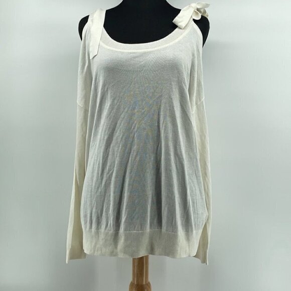 𝅺MOSSIMO Dutti NWT open shoulder cold shoulder sweater cream soft light weight - Picture 8 of 8